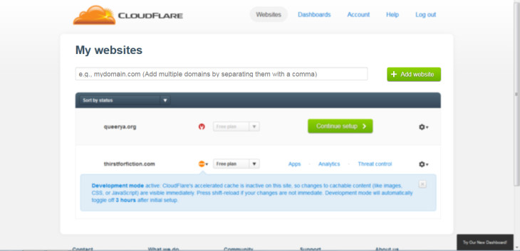 Step 1: enter your domain name and click “add website”