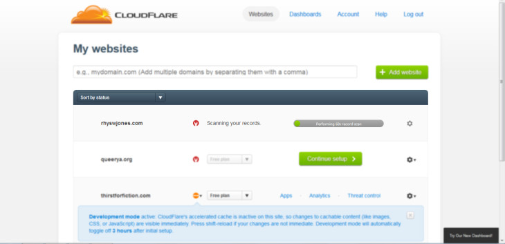 Step 2: Cloudflare takes about a minute to scan your DNS records/site
